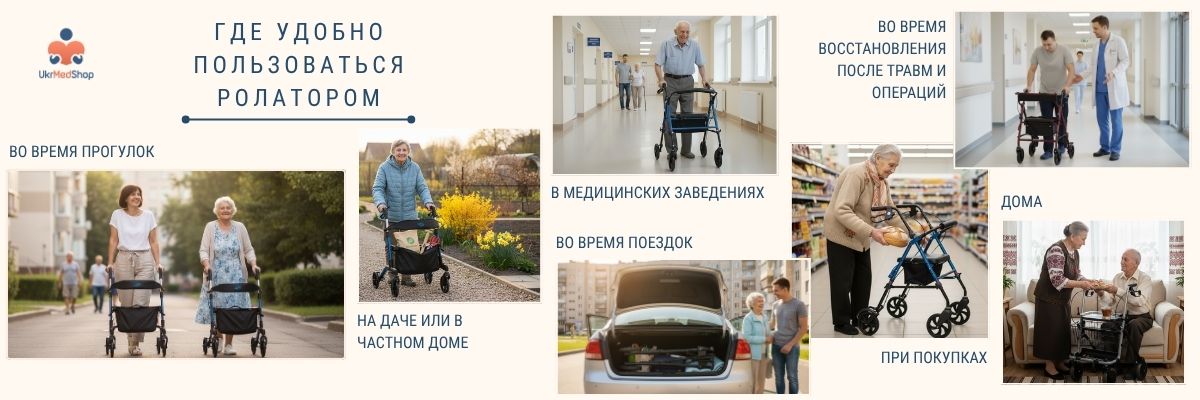 Где удобно пользоваться роллатором