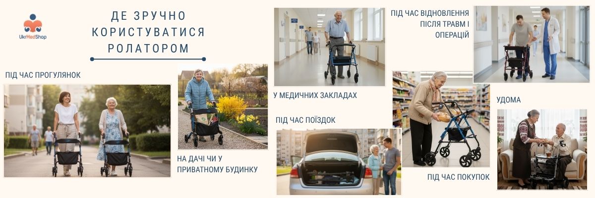 Де зручно користуватися ролатором