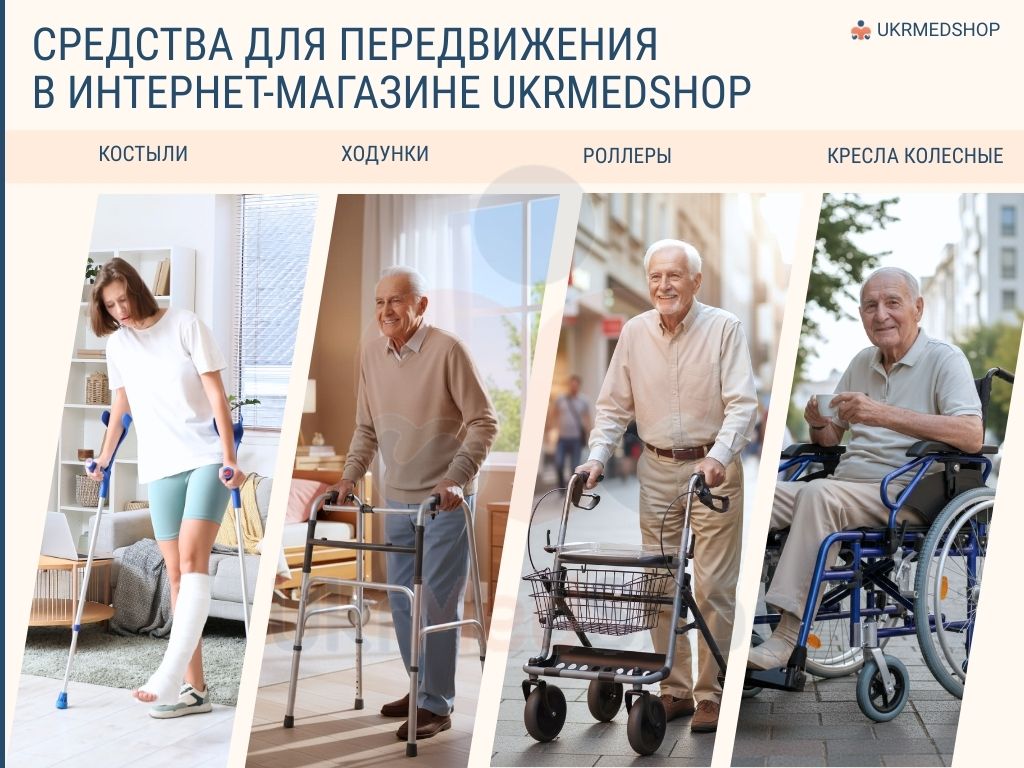 Средства для передвижения в ukrmedshop: ходунки, костыли, роллеры, инвалидные кресла