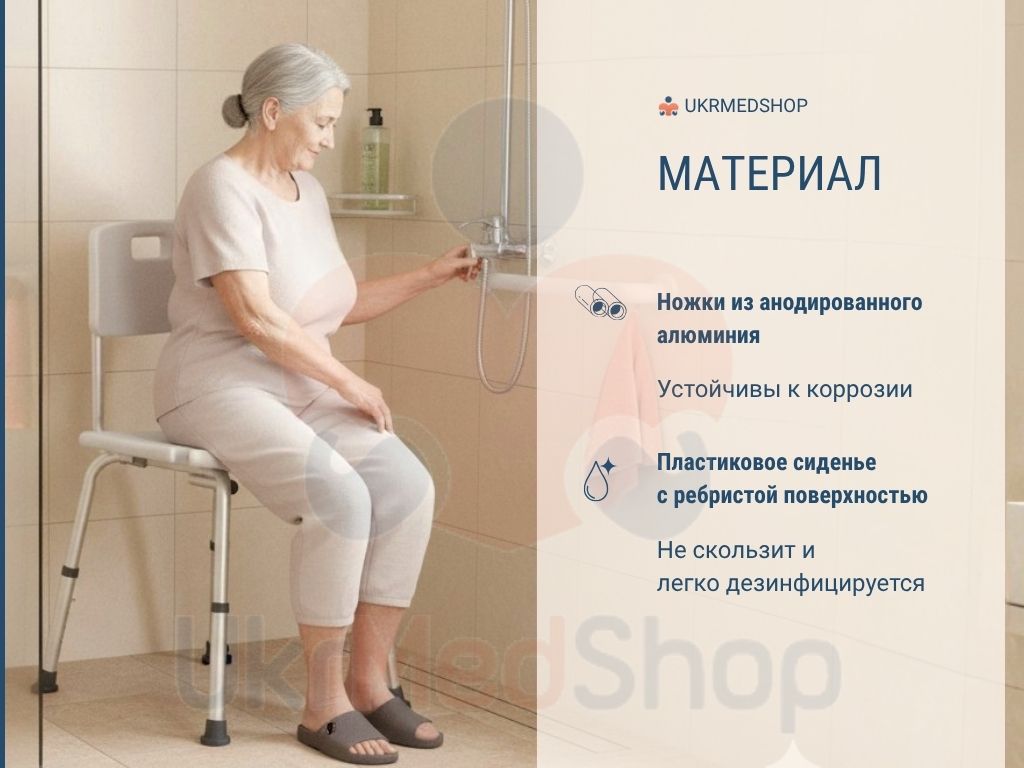 Стул для душа с U-образным вырезом ACSS10 с алюминиевым каркасом и прочным пластиковым сиденьем