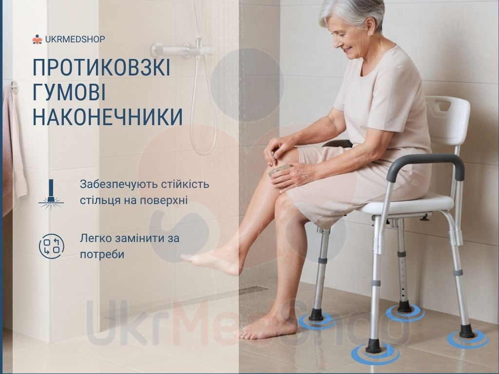 Стілець для душу зі спинкою та поручнями OSD-QA10 з протиковзкими гумовими наконечниками для стійкості у ванній